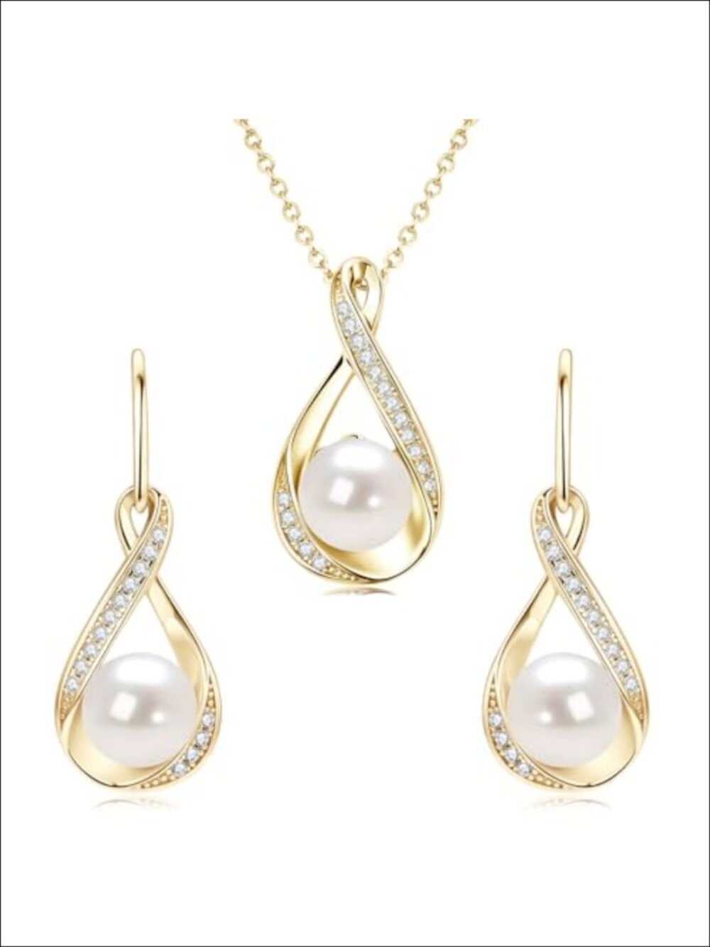 Freshwater Pearl Necklace Earrings Set 14k Gold Plated Moissanite